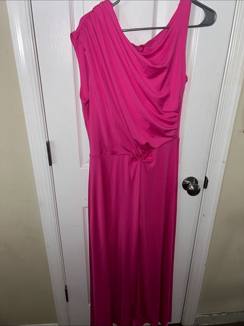 SHEIN Fuchsia One-Shoulder Draped Maxi Dress